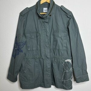 Kensie Jeans Long Sleeve Jacket, Army Green w/ Floral Pattern Size Large